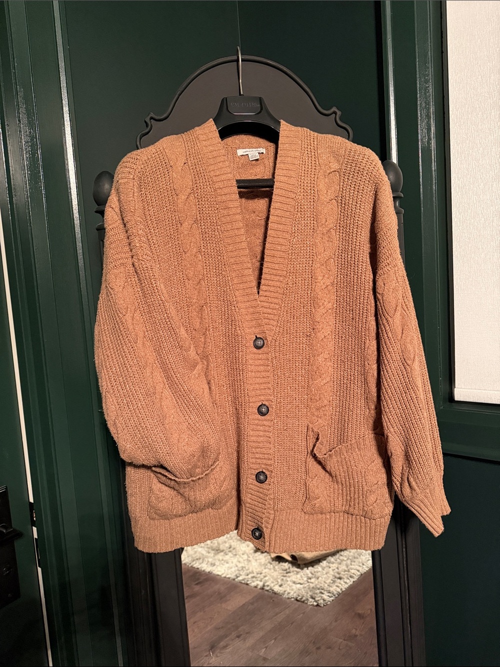 American Eagle Cable-Knit Button Cardigan Sweater - Camel